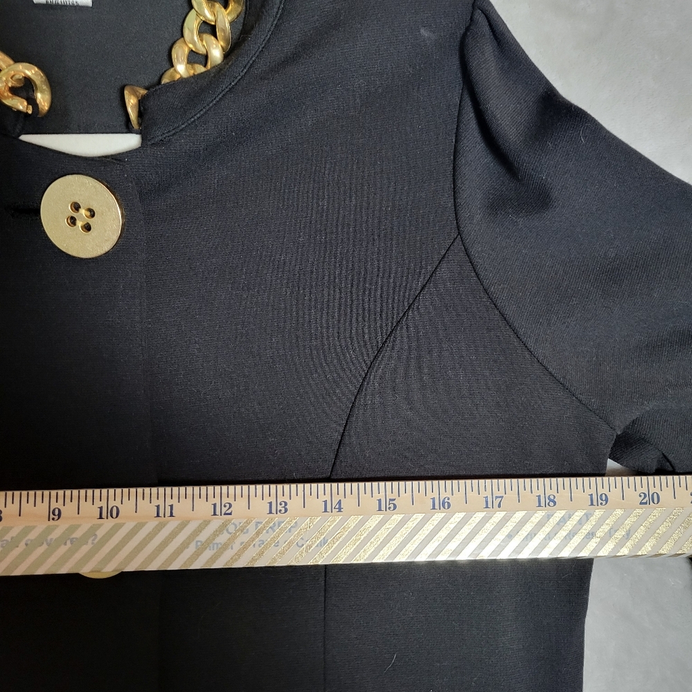 Vintage 90s Black Skirt Suit Gold Curb Link Chain Embellished Sz 10 Power Suit - Picture 13 of 16